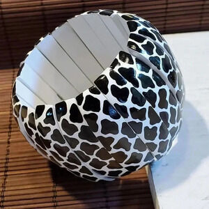 Philippines Black White Cow Animal Print Wide Wood Stretch Bangle Bracelet